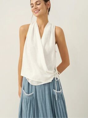 Lintico 100% Linen Halter Neck Tie-Front Crop Top Faye